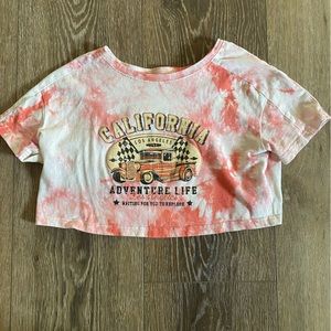 SHIEN. Pink and white tye dye crop tee